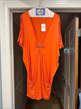 Trina Turk Vibrant Orange Draped V-Neck Dress